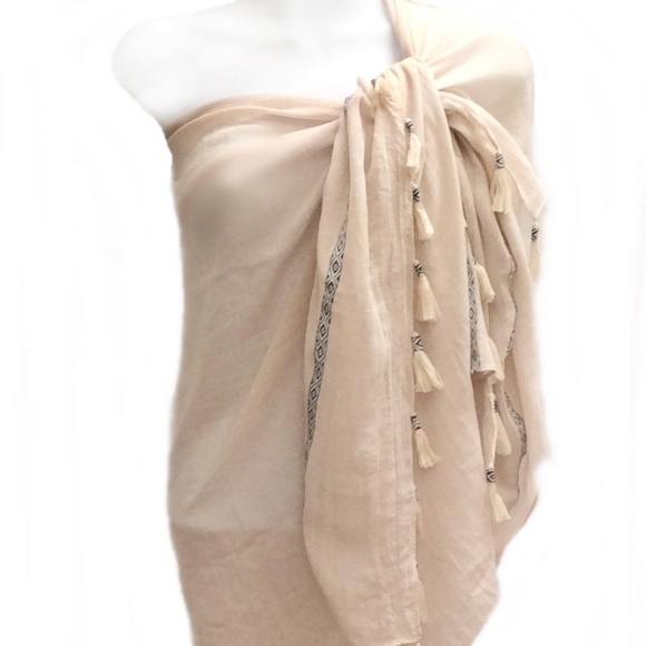 NEW - Scarf with Tassels & Trim- Sandstorm Beige - Picture 3 of 4